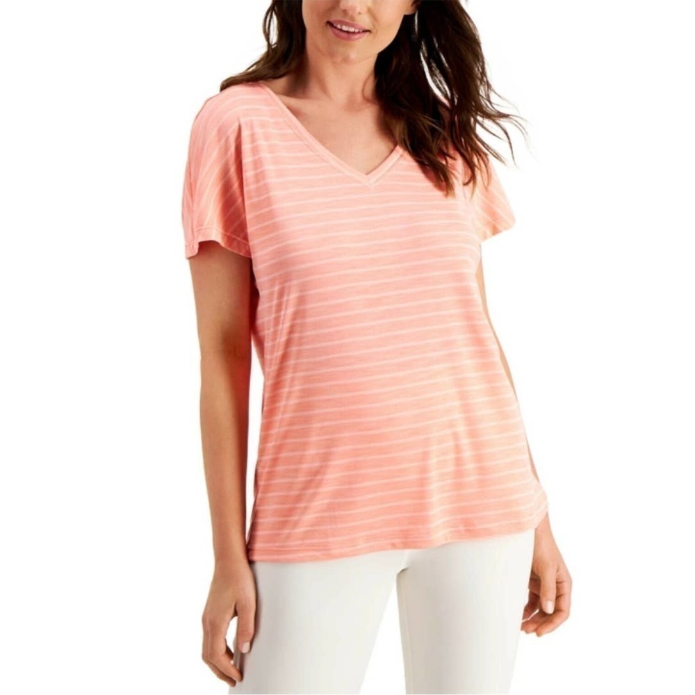 Ideology Women's V Neck Stripe Tee Peachberry XS